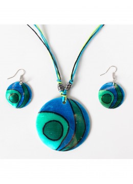 Fashion Lines Print Shell Necklace and Earrings Set